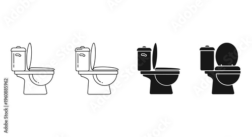 Modern toilet vector icons, diverse styles with clean outlines and solid black silhouettes. Perfect for bathroom and hygiene graphic design