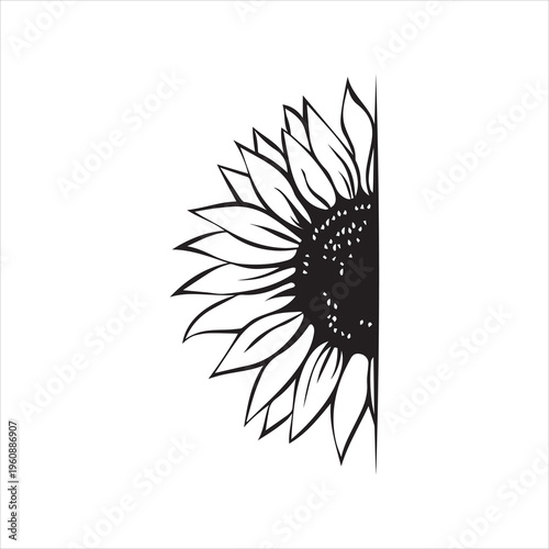  Sunflower monogram template, half sunflower, hand drawn vector illustration