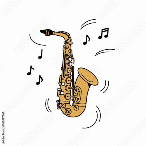 Saxophone musical instrument with notes for jazz and performance