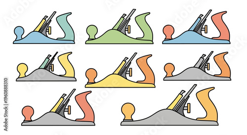 Colorful hand planes in rows.