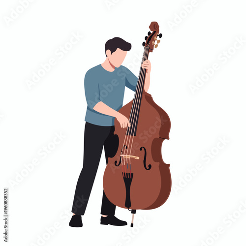 Man playing upright bass in a simple, flat, modern style