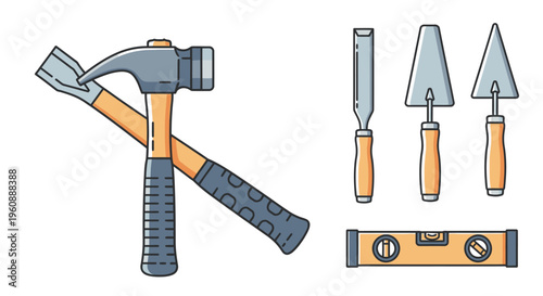 Hammer and chisel tools for construction.