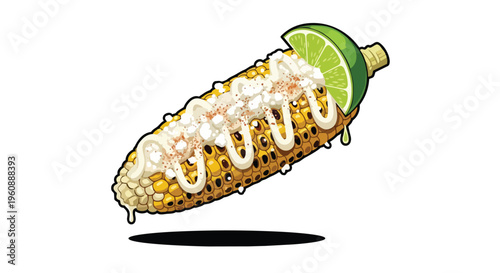 Grilled Mexican Corn Elote with Lime and Cream Topping