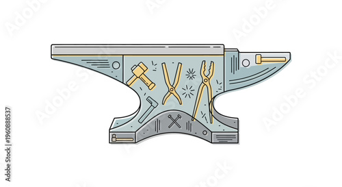 Anvil with tools on top surface.