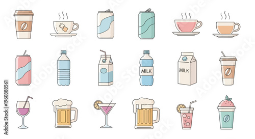 Variety of colorful drink icons shown.