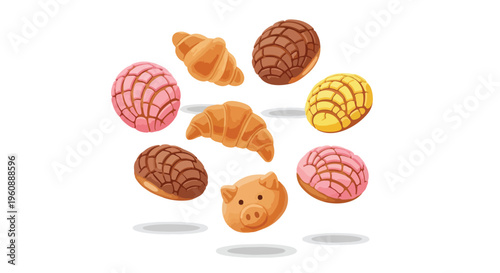 Assorted Mexican Sweet Breads and Pastries Illustration