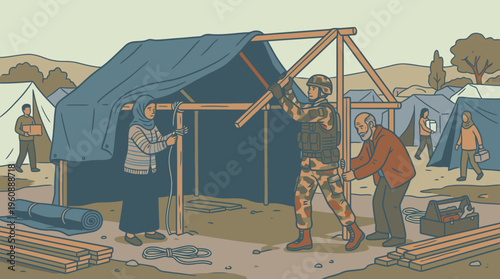Resilient Community Building Amidst Adversity: Volunteers and Military Support at a Humanitarian Aid Camp