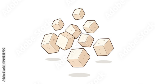 Floating Tofu Cubes Illustration