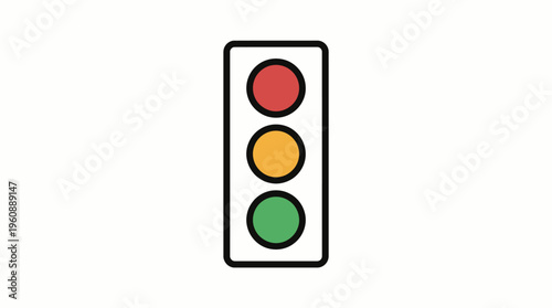 A simple illustration of a vertical traffic light with red, yellow, and green lights illuminated, indicating stop, caution, and go signals for road safety.