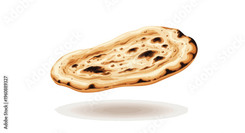 Freshly Baked Naan Bread Flatbread Isolated on White Background