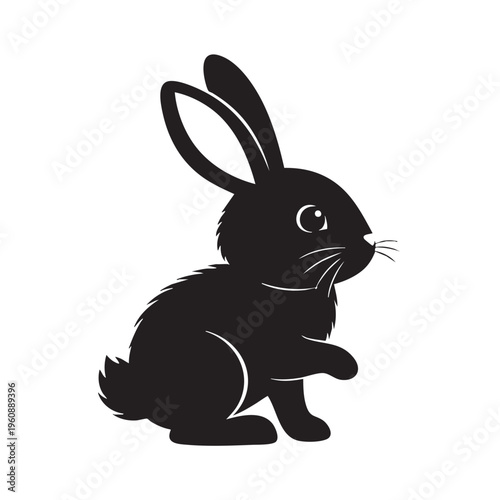 A black silhouette of a rabbit sitting on its hind legs