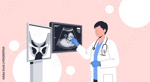 Doctor Analyzing Medical Scans: Ultrasound and X-ray Images