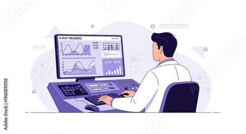 Doctor analyzing medical data on computer screen, X-Ray Imaging technology concept