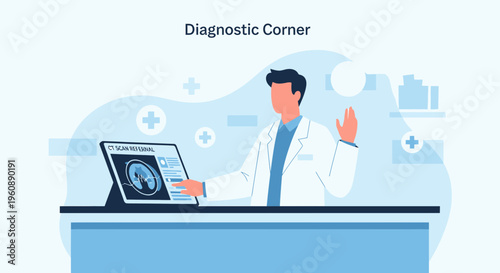 Doctor Analyzing Medical Scan on Tablet in Diagnostic Corner, Healthcare Technology