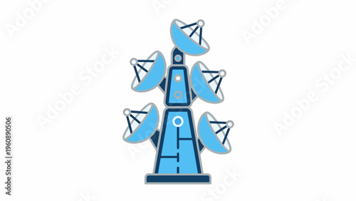 Blue robot with satellite dishes.