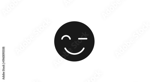 A black smiley face emoticon winking.