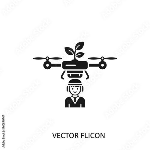 Drone with plant and farmer icon, smart agriculture technology concept