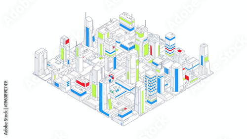 Cityscape with Skyscrapers and Buildings.