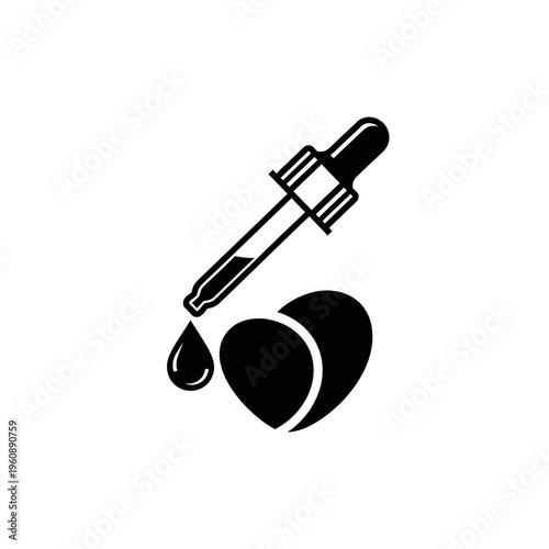 Dropper with liquid falling onto heart icon, medical care, love, health, science concept