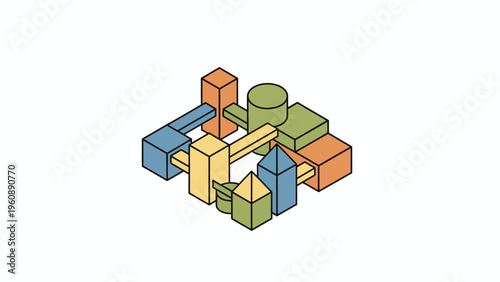 Colorful 3D Blocks Puzzle Pieces.