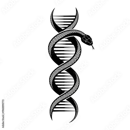 DNA Helix with Serpent Symbolizing Genetics, Science, and Medicine