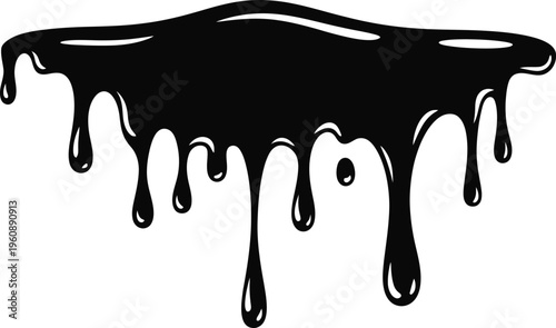 Black paint drip isolated. flow liquid ink. vector illustration on transparent background.