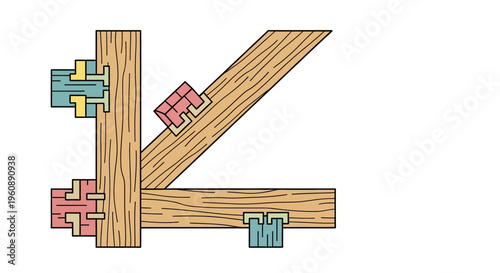 Colorful wooden puzzle pieces connected.