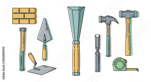 Colorful illustration of construction tools.