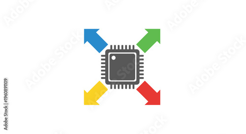 Microchip with colorful arrows around it.