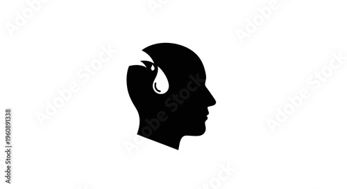 Black silhouette of a man's head with a tear drop.