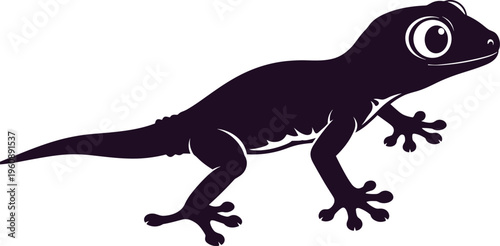 Black and white gecko silhouette with large eye lizard reptile