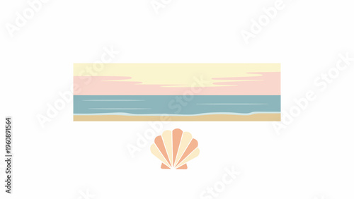 Seashell Beach Sunset Illustration.