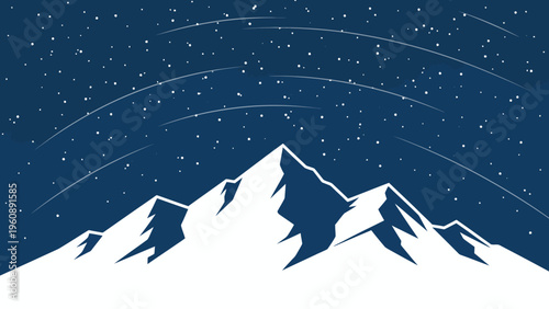 Snowy Mountain Peaks at Night.