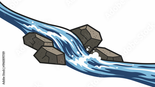 Water Flowing Over Rocks River.