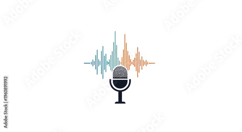 Microphone icon with sound wave graphic.