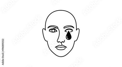 A bald man with a sad face and a single tear drop.