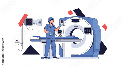 Radiologist Operating CT Scanner Machine for Medical Imaging Scan