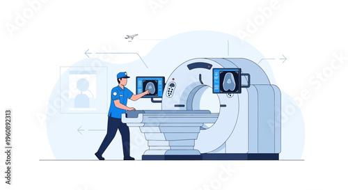 Radiologist Operating CT Scanner Machine for Medical Imaging Scan