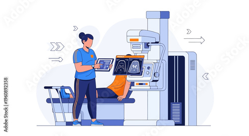 Radiologist operating CT scanner with patient in modern medical clinic