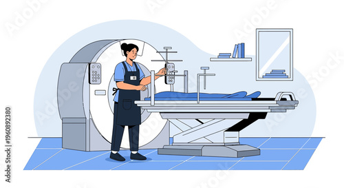 Radiologist Operating CT Scanner with Patient on Table for Medical Imaging