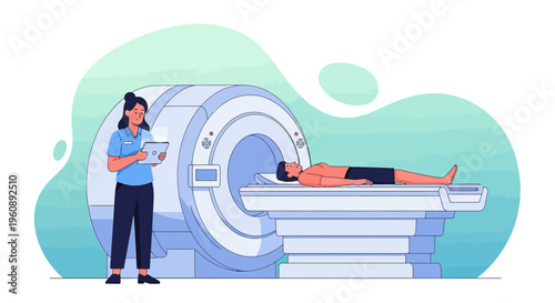 Radiologist Operating MRI Machine with Patient Inside for Medical Scan
