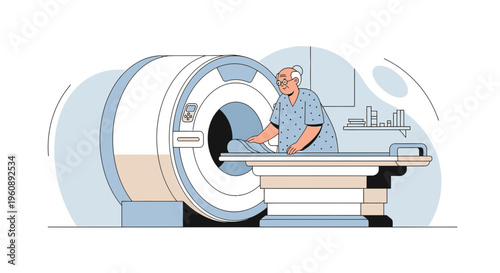 Radiologist Operating MRI Scanner for Elderly Patient Medical Examination