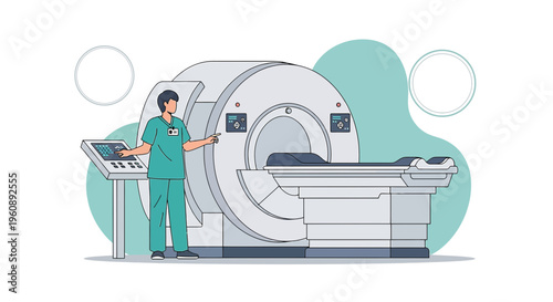 Radiologist Operating MRI Scanner for Patient Scan in Medical Clinic
