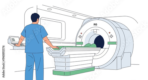 Radiologist Operating MRI Scanner for Patient Scan in Medical Room