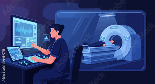 Radiologist Operating CT Scanner for Patient Scan in Modern Medical Technology Lab