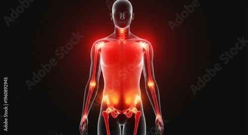 Human body with glowing pain points.