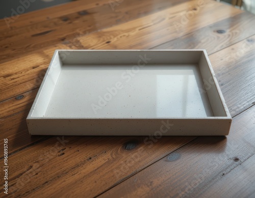 Rectangular Ceramic Tray with Clean Lines and Minimalist Design on a Wooden Table Surface