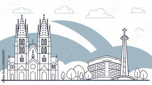 Barcelona Skyline Abstract Buildings Flat Vector
