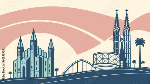 Barcelona Skyline Abstract Buildings Flat Vector