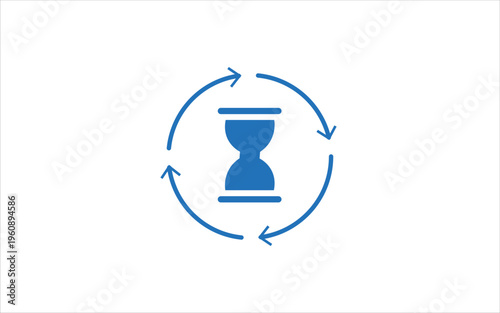 Hourglass time management icon. Loading concept. Waiting sign. Hourglass with circular rotating arrows around it. Flat illustrator vector file. High quality image